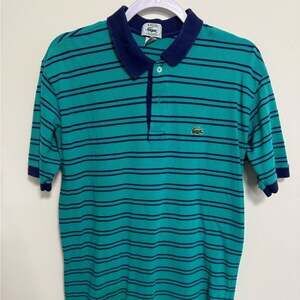 Lacoste Green and Blue Striped Polo Shirt